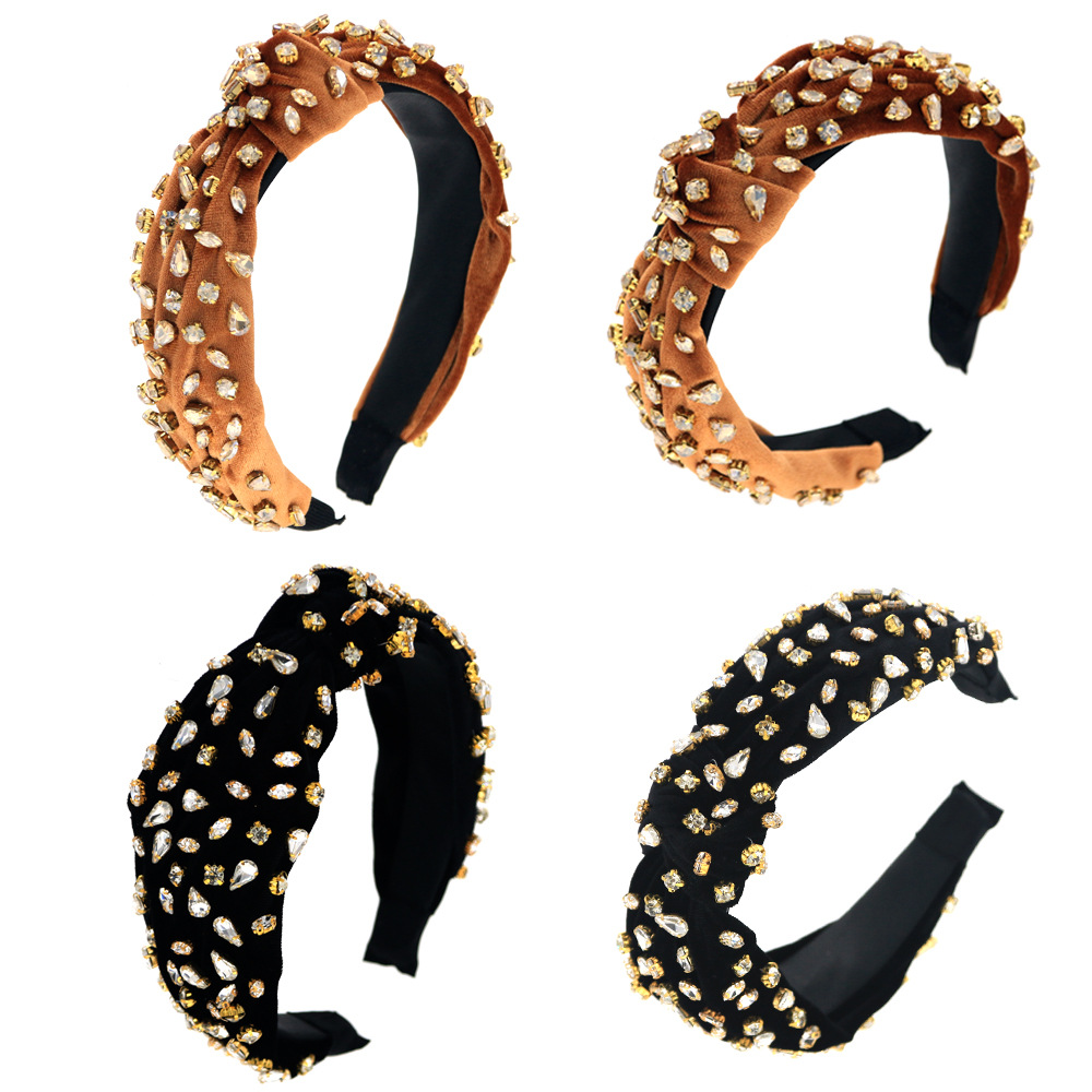 Rhinestone Gold Velvet Headband Two-color Summary Headband display picture 1