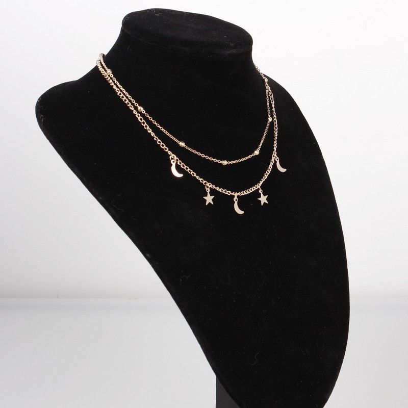 IG-Stil Stern Mond Zinklegierung Überzug Frau Doppellagige Halsketten display picture 4