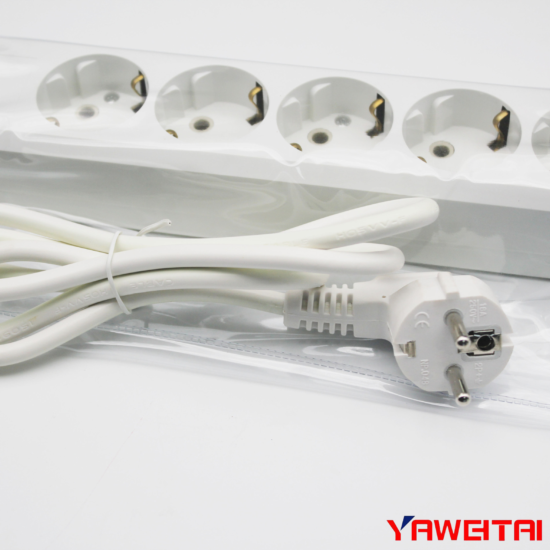 雅威欧式多孔插座五位带开关，插座配电线 CE标准  5米三芯欧插头