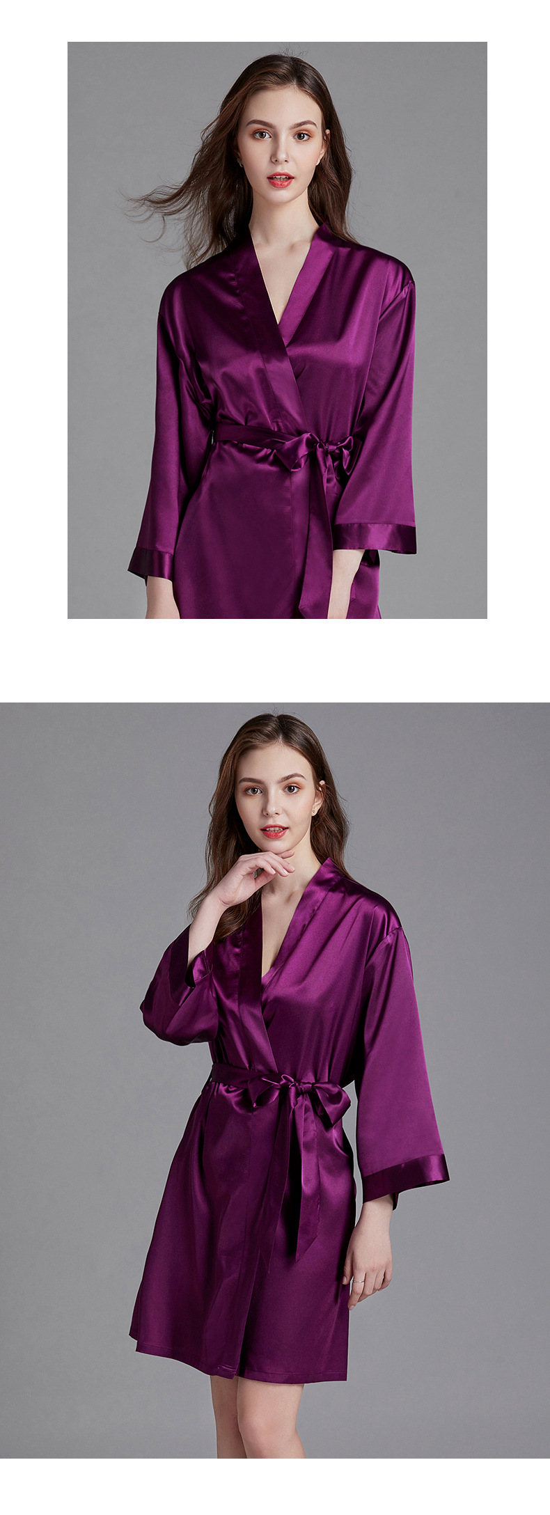 Cross-border Pajamas Women's Spring And Summer Silk Ice Silk Robe Foreigners Plus Size Bathrobe Morning Gowns Ladies Summer Loungewear display picture 6