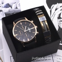 men wrist watch 两件套手镯手表套装货源商务时尚日历男士手表