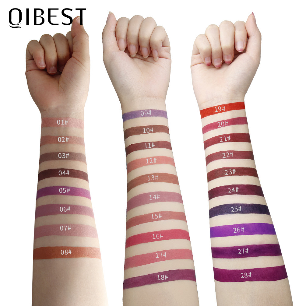 Factory wholesale QIBEST makeup hexagon lip gloss matte matte matte face makeup lip gloss non-stick Cup lip glaze liquid lipstick