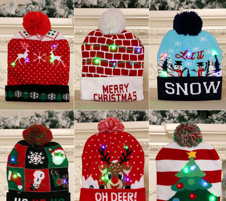 New  Knitted Woolen Colorful Luminous Knitted  Christmas Hat display picture 14