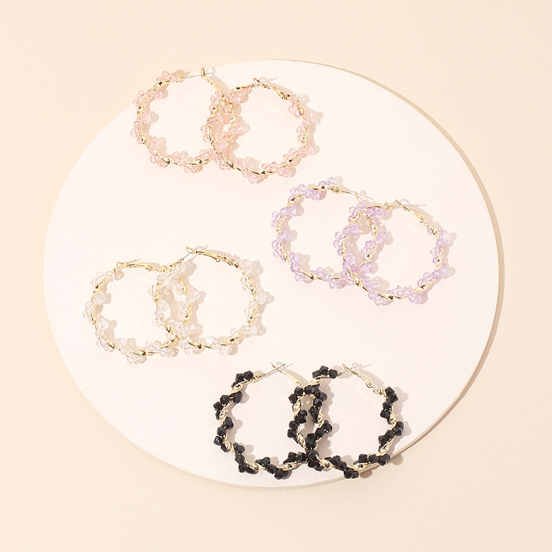 13g Weight Earrings Classification Wedding, Travel, Birthday, Festival Occasion Circle Pattern Women'S Gender Pink, Purple, Transparent, Black Color Crystal Big Circle Earrings Wholesale Nihaojewerly 无