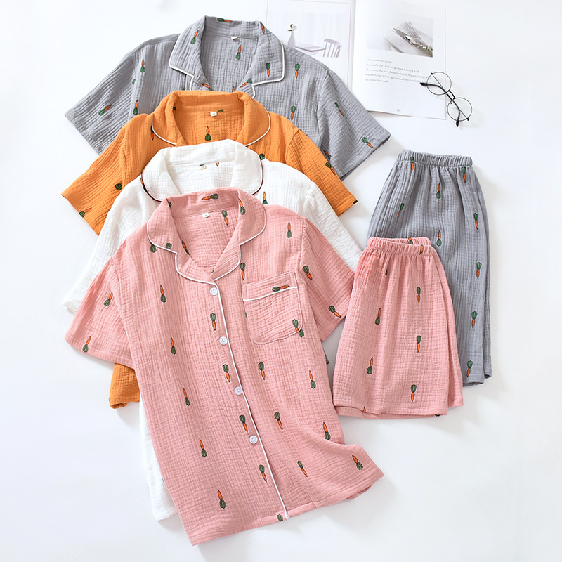 Carrot Short Sleeve Shorts Cotton Crepe Set Washed Cotton Summer Home Clothes Japanese Girl Pajamas Wholesale