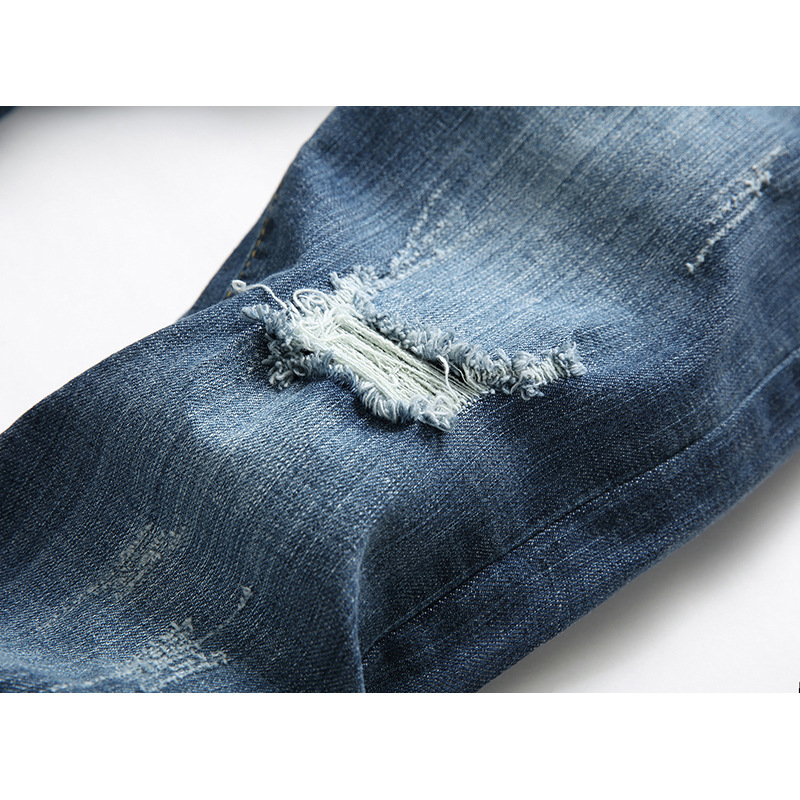 Neue Distressed-Jeans für Herren, modische und lässige elastische Jeanshose mit geradem Bein_voghion.com