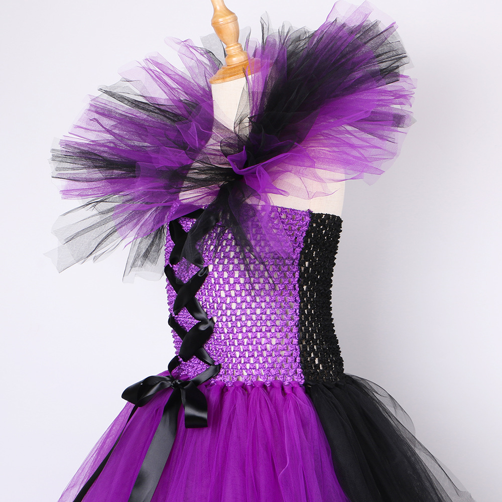 Abbigliamento per neonate Costume di Halloween Vestito da strega Vestito in tulle a rete viola e nero per bambine_voghion.com
