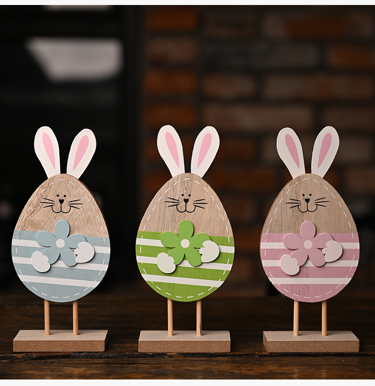 Easter Wooden Egg-shaped Bunny Ornaments display picture 9