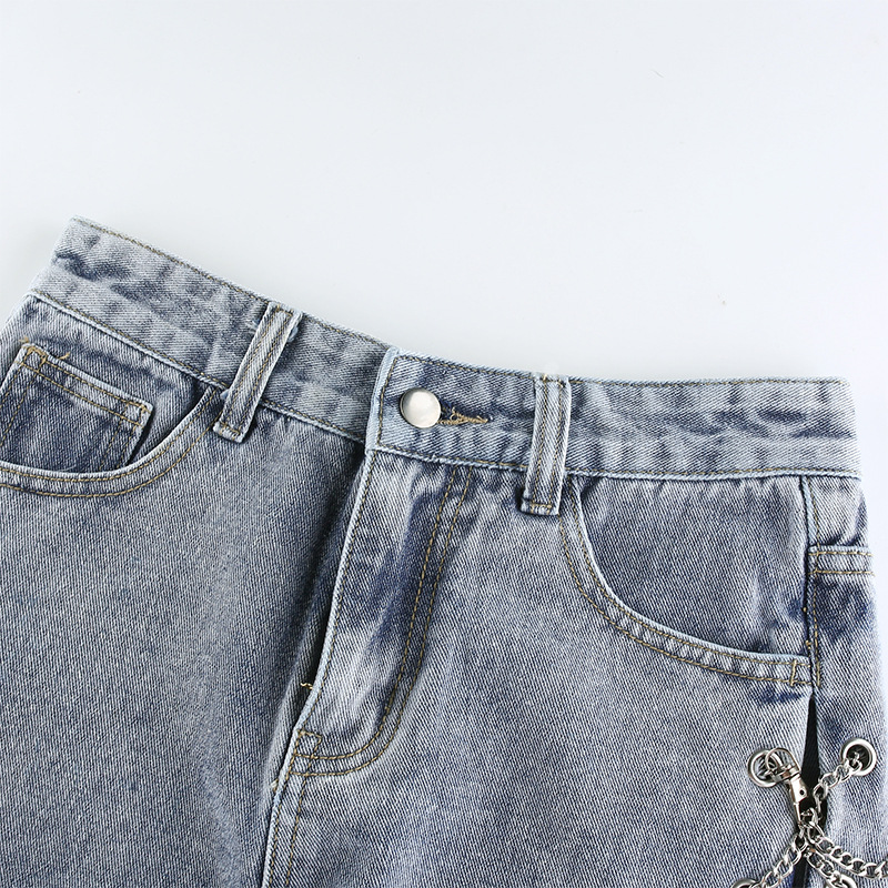 2020 Summer new arrival sexy Casual jeans for women fashion Hollow Out chain design high waist leg length wild Solid color pants