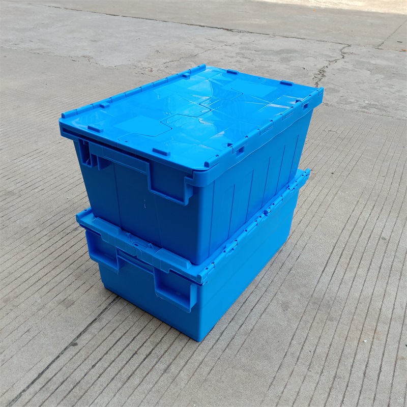 甘肃天水全新料斜插式翻盖箱连锁超市专用储物箱防尘带锁扣物流箱