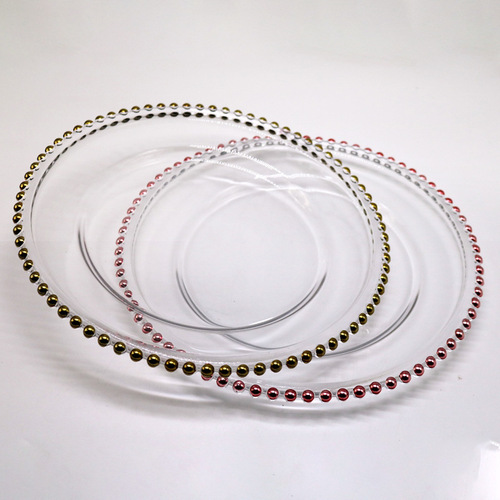 Manufacturer's glass golden bead plate, glass bead plate, Nordic style fashionable round western dinner plate, banquet fruit plate