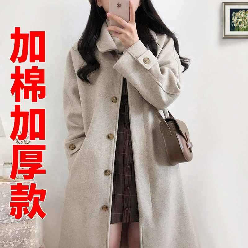 Женское шерстяное пальто в стиле Хепберн, новинка весны и лета 2022 года, черное шерстяное пальто средней длины в Корейском стиле, популярное утепленное пальто