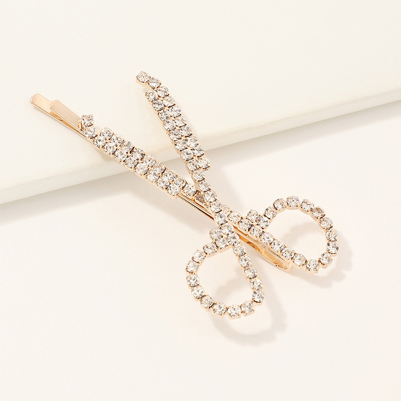 Diamond-studded Scissors Sweet Rhinestone Hair Clip display picture 6