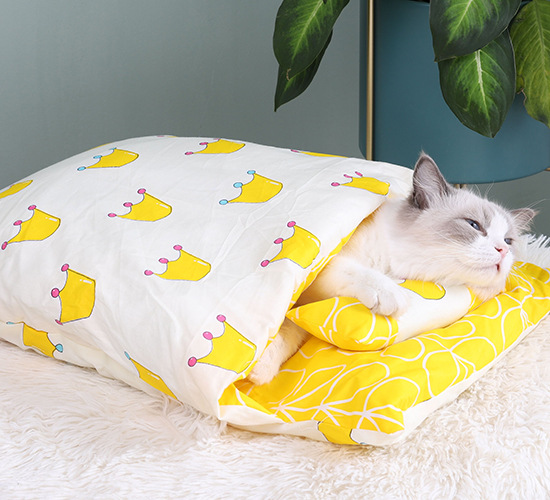 Estilo japonés gato nido gato saco de dormir cerrado extraíble y lavable gato cama de invierno cálido mascota nido perro perrera Four Seasons Universal