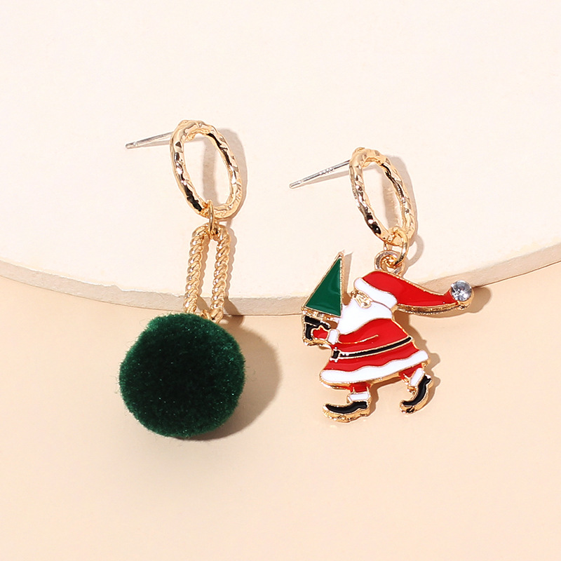 7g Weight Earrings Classification Wedding, Travel, Birthday, Festival Occasion Women'S Gender Fashion Style Asymmetrical Fur Ball Christmas Tassel Retro Earrings 6