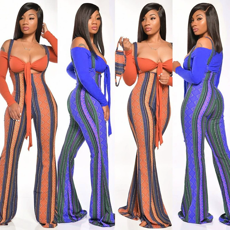 G8040 2020 европейский и американский Amazon осенний Новый геометрический принт подтяжки с высокой талией Модный повседневный комплект из двух предметов