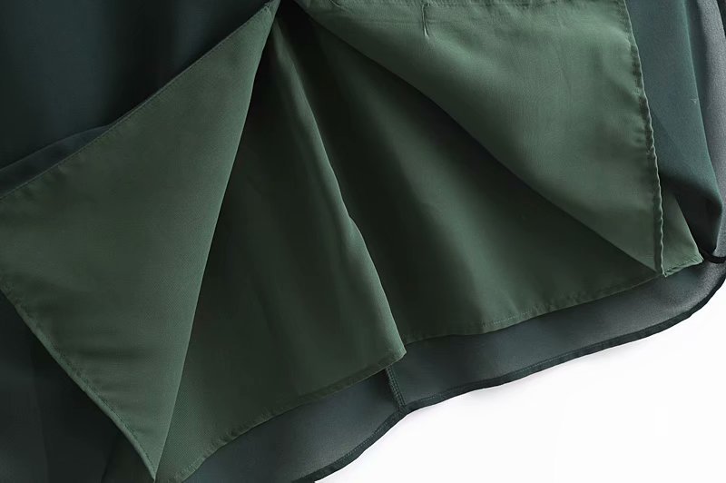 retro dark green V-neck split waist solid color dress NSAM10415