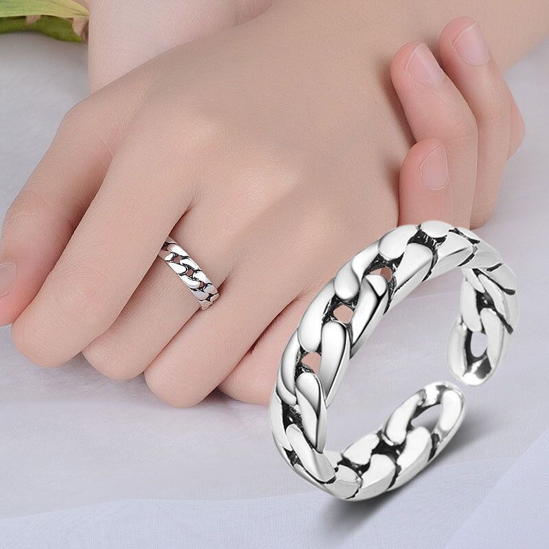 S925 Sterling Silber Retro Thai Silber Stil Einfache Kette Twist Open Ring display picture 5