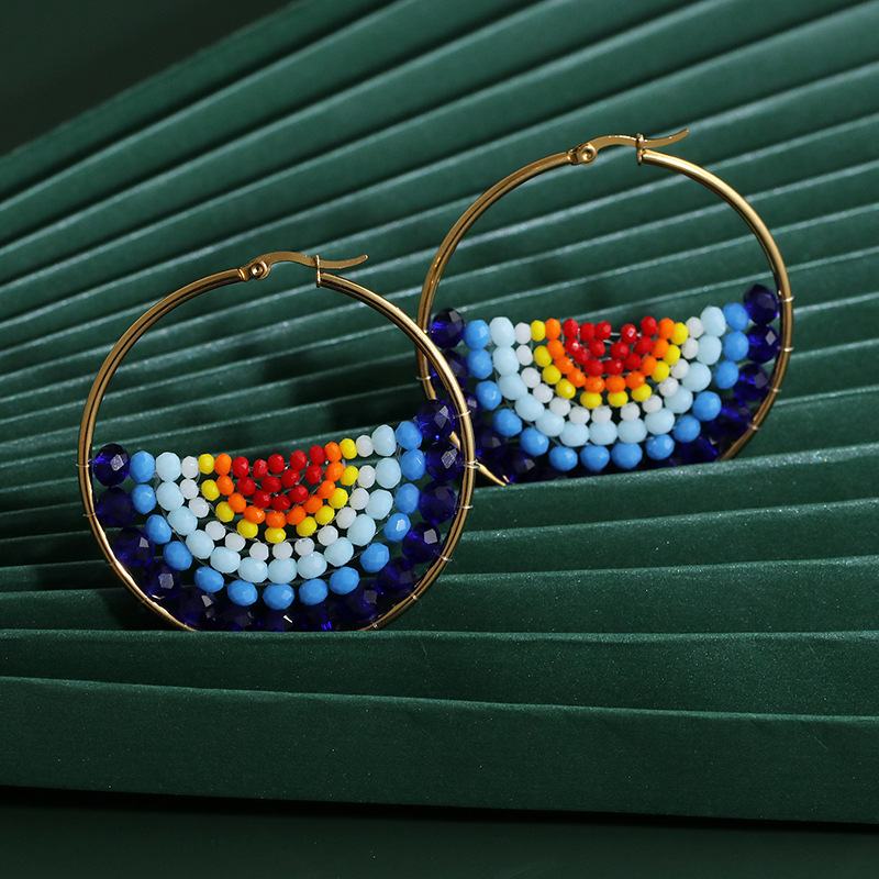 New Fashion Bohemian Bead Earrings Beaded Wrapped Color Stud Earrings For Women Wholesale display picture 8