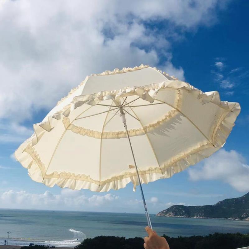 Girl's Style Small Fresh Double Lace Long Handle Umbrella Sunny Umbrella Sun Umbrella Creative Umbrella LoLita Skirt Umbrella