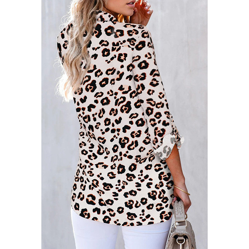 camisa informal holgada de manga tres cuartos con estampado de leopardo NSKX5908