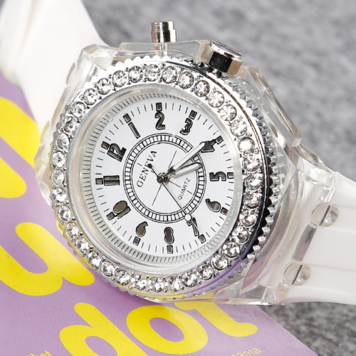 Luminous personalized rhinestone led Harajuku Korean fashion trend male and female student couple jelly quartz watch