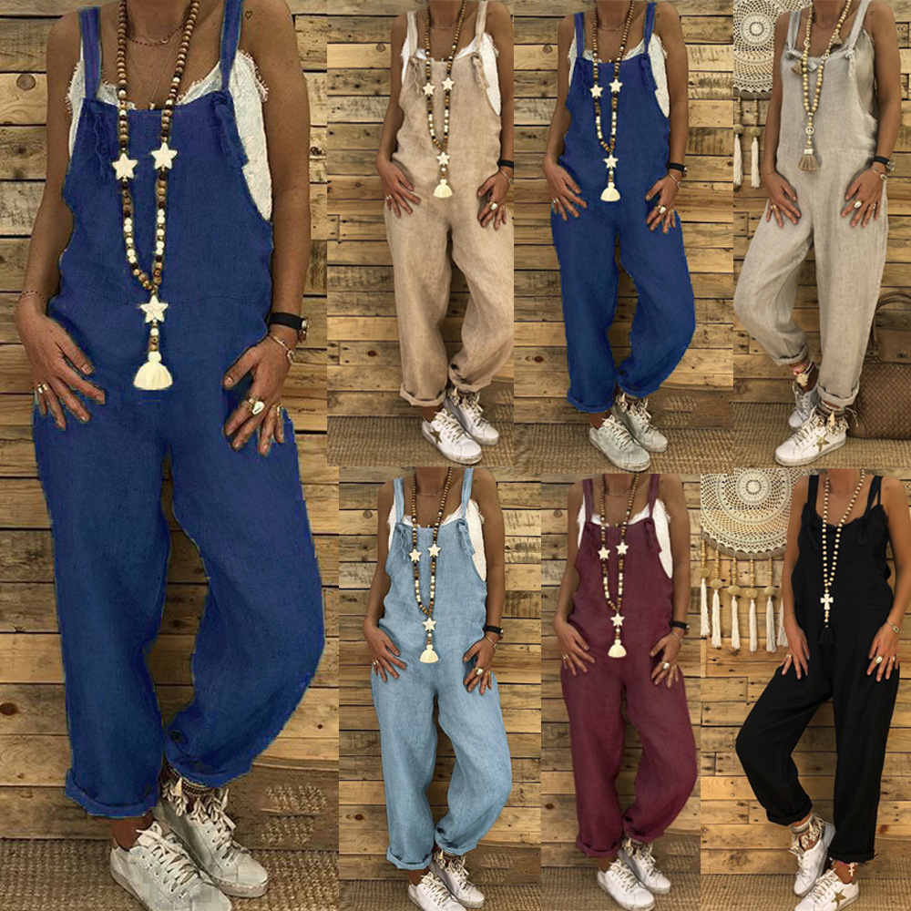 Ladies Casual Loose Suspenders Jumpsuit Plus Size Overalls NSYF3650