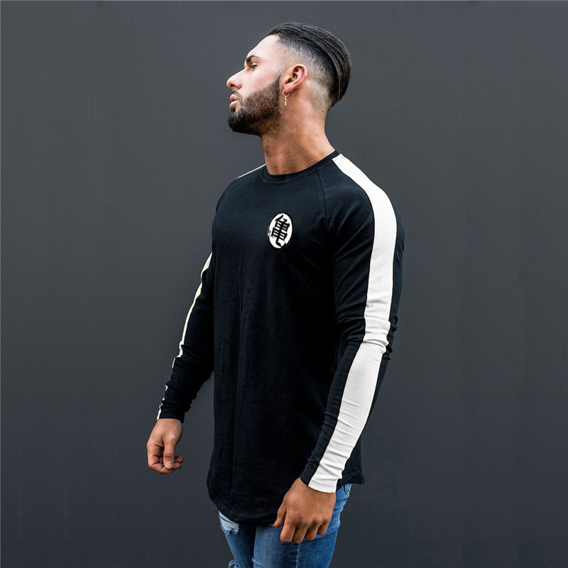 Dragon Ball tortuga de hadas de otoño e invierno gimnasio de moda cuello redondo SLIM-Fit manga larga deportes al aire libre que basa la camisa camiseta para hombres