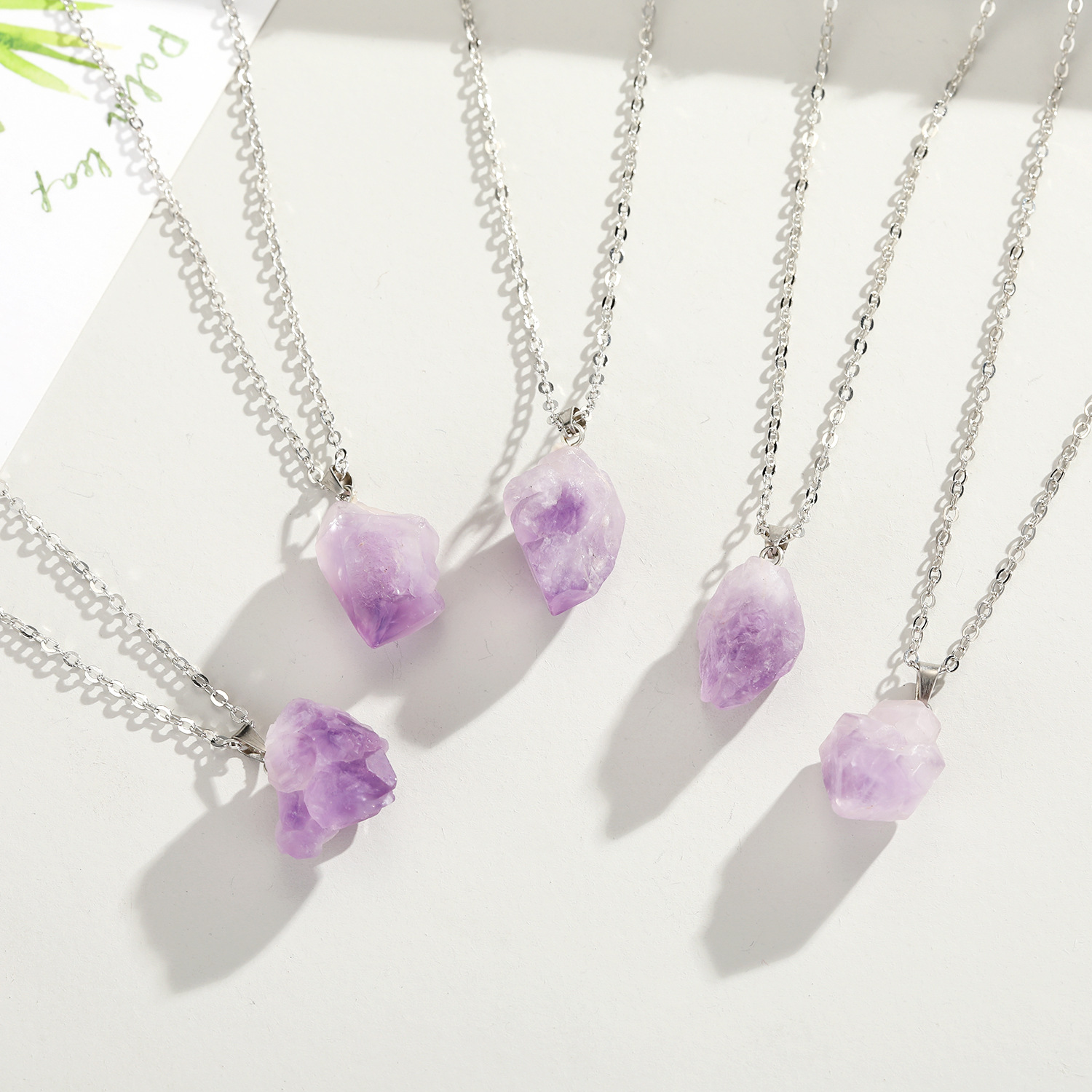 Fashion Irregular Stone Necklace Nihaojewelry Wholesalekorean Natural Stone Necklace Amethyst Pendant Necklace Crystal Bud Chain display picture 5