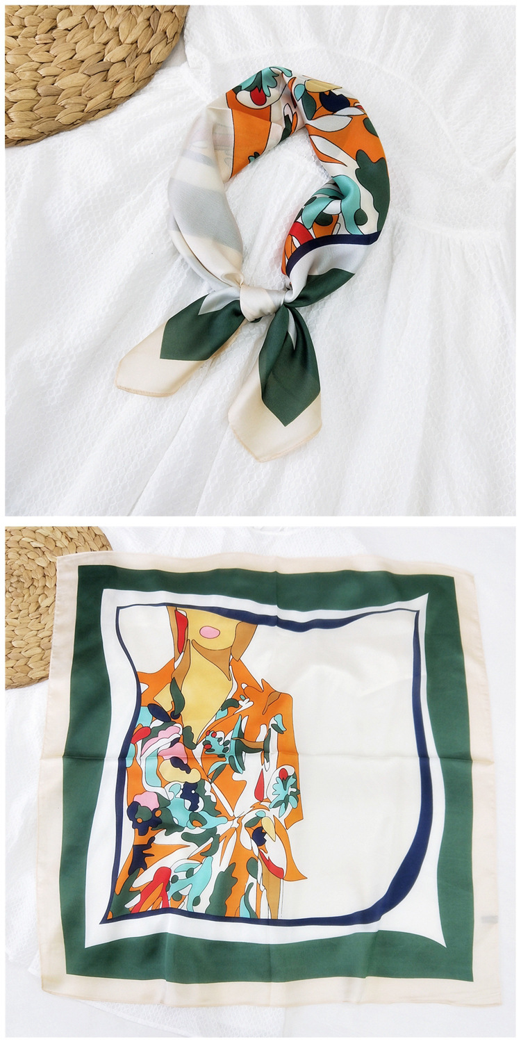 60g Weight Silk Scarf Classification Travel Occasion Silk Material Unisex Gender Printing Design Sweet Style Khaki, Grey, Red, Green, Blue, Yellow, Black Color 70 Small Square Scarf Silk Scarf Women Summer Neck Scarf Neck Protector Korean Thin Scarf 18