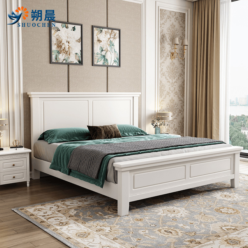 Light luxury solid wood bed modern minimalist 1.8 meters 1.5m American bedroom storage double bed white 1.2 meters single bed