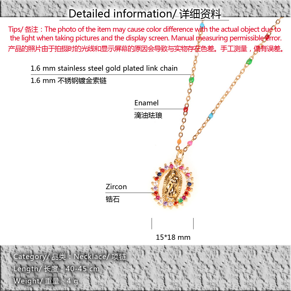 new fashion simple style  religion Virgin Mary pendant holy necklace copper inlaid colorful zircon n