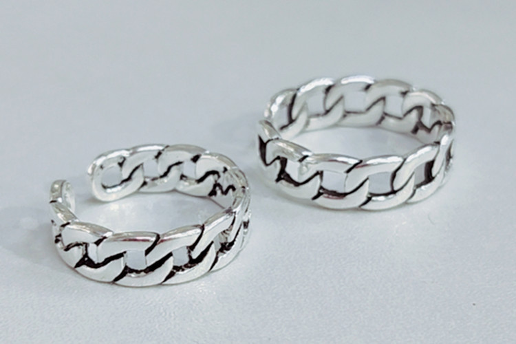 S925 Sterling Silver Retro Thai Silver Style Simple Chain Twist Open Ring display picture 9