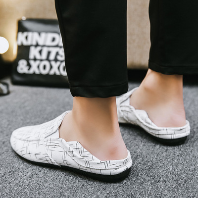 春夏季豆豆鞋男低帮布鞋透气男鞋百搭鞋子男半托一脚蹬休闲鞋社会