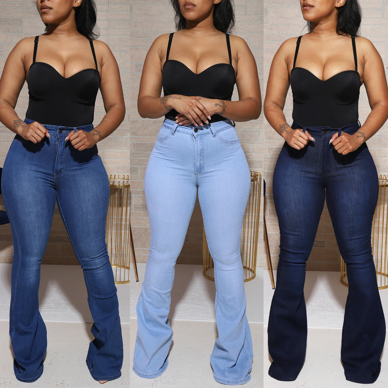Amazon deseo europeo y americano más tamaño de las mujeres estiramiento cintura alta Denim Pantalones eaby pantalones delgados image 3