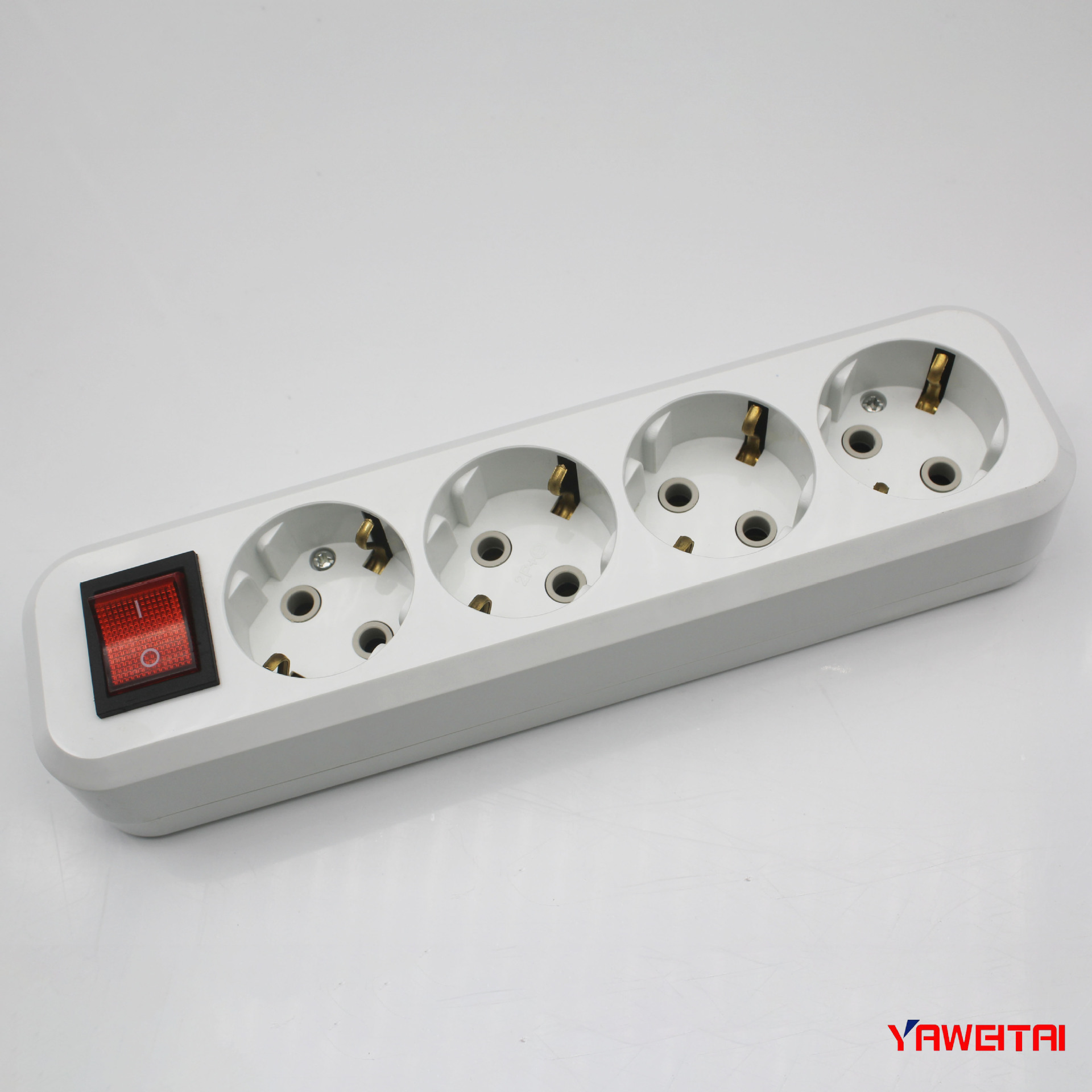 雅威欧标四位插座带3米线德标排插4孔带接地 家用办公多功能插板