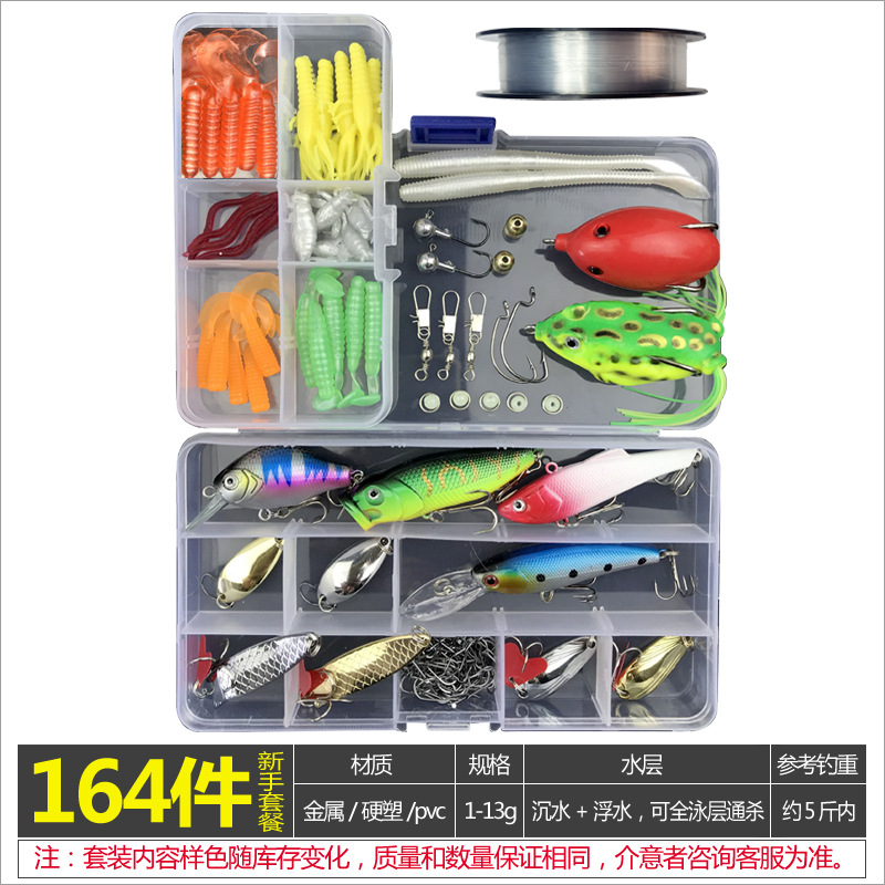 Bait Kit Freshwater Bait Kit Bass Salmon Tackle Kit Includes Spoon Bait Soft Plastic Worms Crank Bait Hook Tackle Box