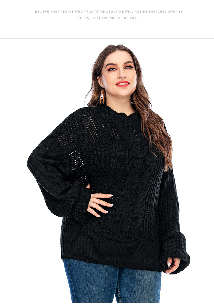 large size women s loose pullover solid color long-sleeved knitted sweater  NSYH7147