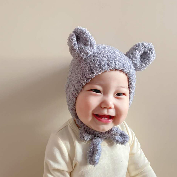 Korean  Warm Hood Cute Bear Baby Plush Hat display picture 2
