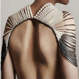 欧美流行珍珠肩链pearls shoulder chains 大气仿珍珠肩链BY53