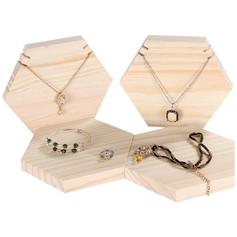 原木实木六角形展示板架珍珠贝壳展示架饰品拍摄道具橱窗陈列收纳