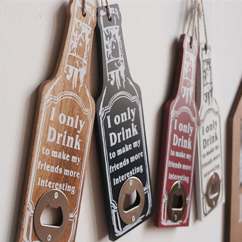 105g Weight Can Openers Kitchen and drinking utensils 1 Piece Quantity Family Gathering, Home Occasion Wood Material Letter, Wine Bottle Pattern Retro Style Retro Letter Wine Bottle Wood Can Openers