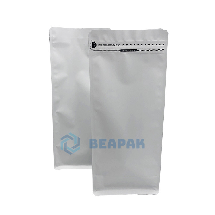 特价1kg白色哑光铝箔八边封咖啡豆饼干方底易撕拉链密封磨砂食品