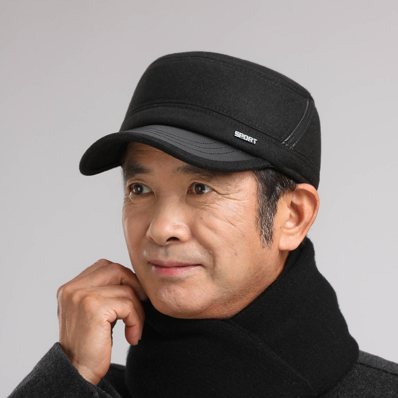 Cappelli da uomo di mezza età in inverno, papà piatto con protezione per le orecchie, anziani per il calore autunnale e invernale, nonno vecchio_voghion.com