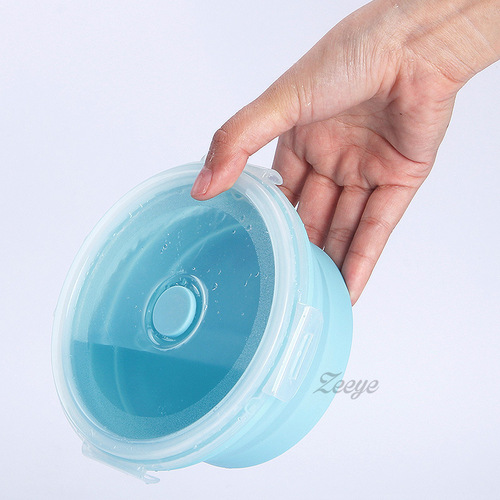 FDA portable folding lunch box, round silicone lunch box, microwave lunch box, retractable refrigerator lunch box