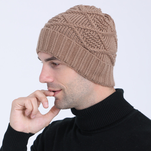 New Knitted Beanie for Men and Women, Cross-Border, Western Style, Autumn/Winter Patterned Diamond Knit Warm Cycling Ear Hat