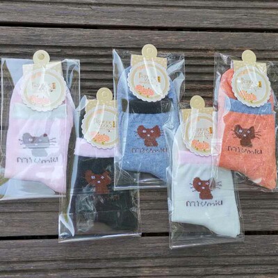 春秋小貓雛菊女襪獨立包裝中長筒襪子純色襪子贈品禮品地攤棉襪子