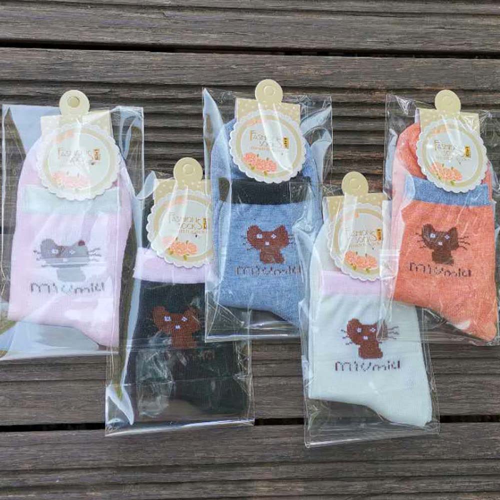 春秋小貓雛菊女襪獨立包裝中長筒襪子純色襪子贈品禮品地攤棉襪子