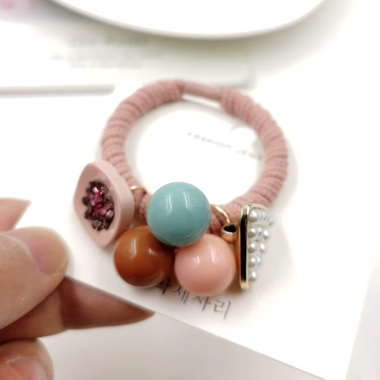 South Korean goods, round beads, hair rope, ponytail from pearl, hair accessory, Japanese and Korean, simple and elegant design