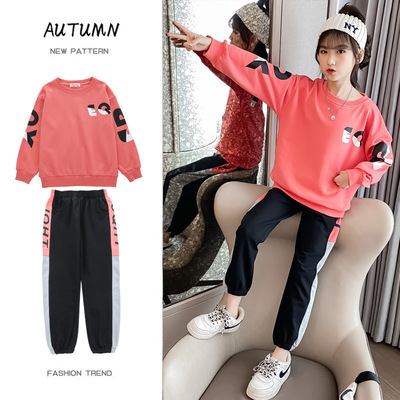 女童运动套装春秋2020新款两件套潮牌网红秋季棉卫衣儿童运动服